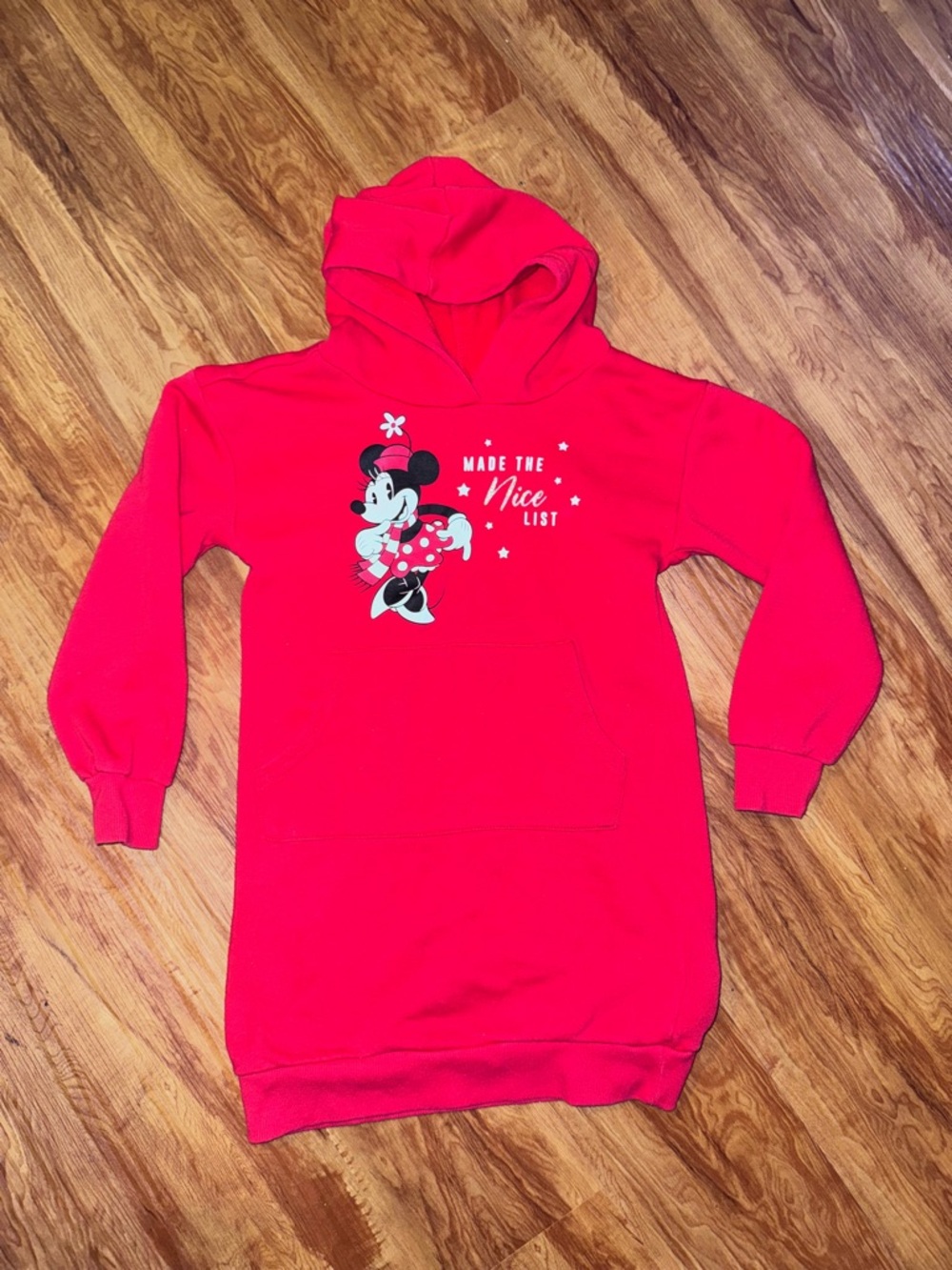 Disney Minnie Mouse Girls size 7 Red Christmas Hoodie Sweatshirt Sweater MADE TH